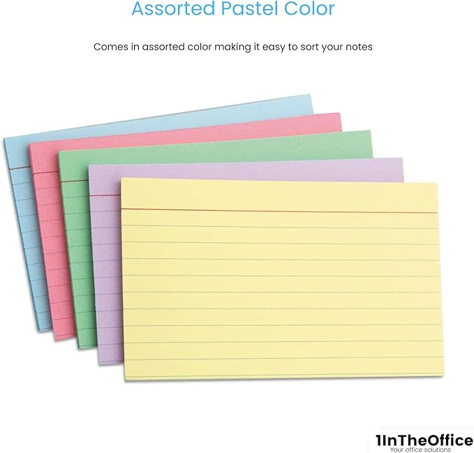 1InTheOffice Index Cards 4x6 Ruled, Pastel Colored Index Cards, Assorted 300/Pack