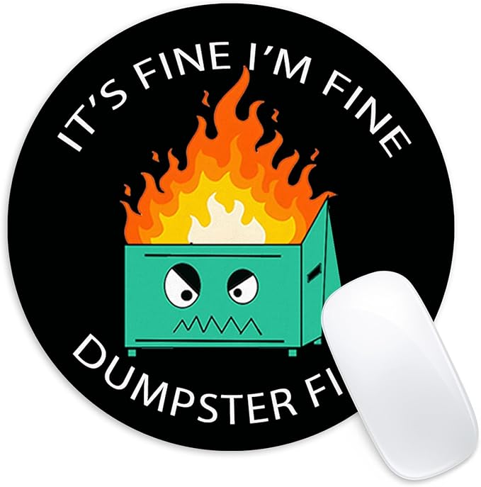 Dumpster Fire Round Mouse Pad,Funny Small Mouse Pad with Non-Slip Rubber Base,Mouse Mat,Home Office Decor Desk Accessories,8.7inch Round Mouse Pad 2