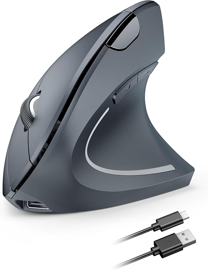TECKNET Ergonomic Mouse, Rechargeable Vertical Ergo Mouse Wireless 800-4800 Levels 5 Adjustable DPI, Silent 2.4GHz Optical Carpal Tunnel Mouse for Right Hand, USB Wireless Mice for Laptop, PC