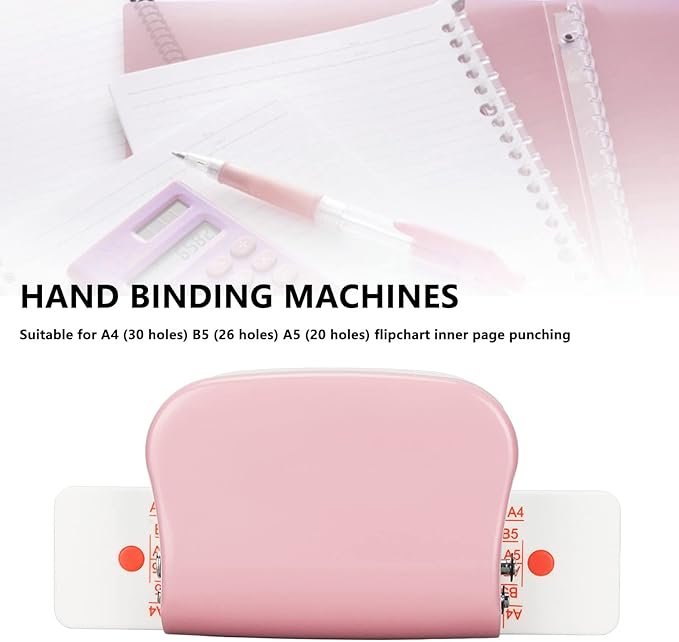 Binding Machines, Mini Manual Multipurpose 6 Holes Cinch Book Binding Machine, Coil Binding Machine for Home Office(Pink)