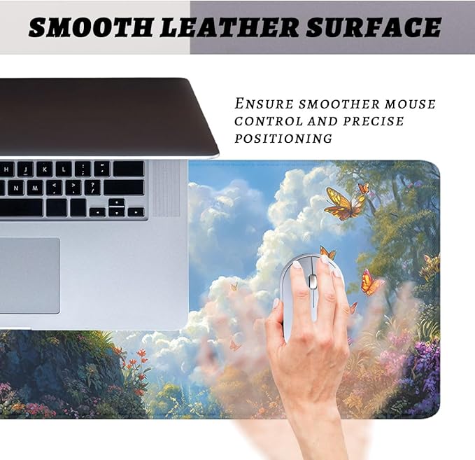Fantasy Dragon Desk Pad Mouse Pad Forest Colorful Butterfly Flower Mousepad XL Large Gaming Mouse Pad Laptop Keyboard Mat Desk Pad 35.4"x15.7" Office Home Decor for Women Girl