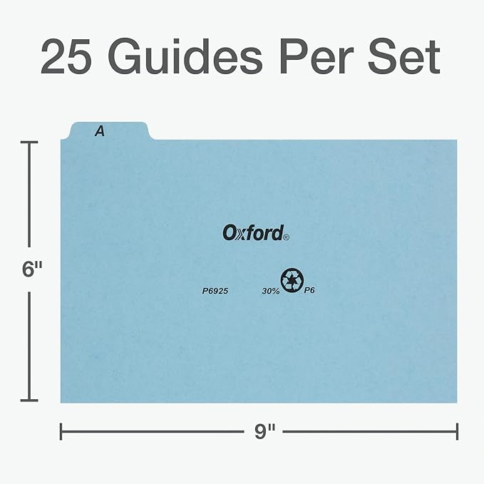 Oxford Heavy Weight Index Card Guides, 6 x 9 Inches, Alphabetical A-Z Dividers, Great Recipe Card Organizer, 25-Set (P6925)