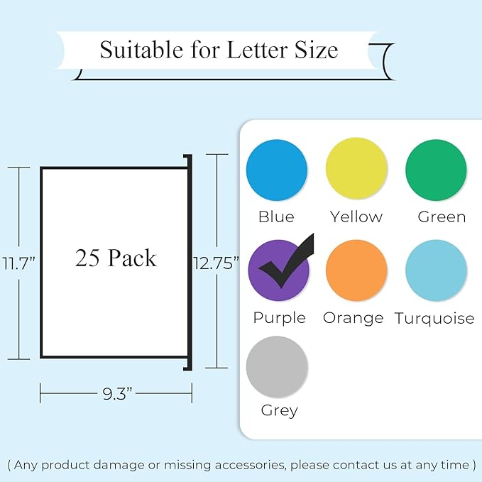 Y YOMA 25 Pack Colored Hanging File Folder Letter Size Decorative File Folder Cute Pretty Reinforced Hanging Folder Organizer for Filing Cabinet Office Home with 1/5-Cut Adjustable Tabs, Purple