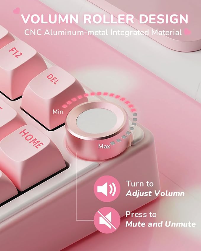 RK ROYAL KLUDGE R75 Mechanical Keyboard Wired with Volume Knob, 75% Keyboard Gasket Mounted, Hot Swappable, Creamy Sound, MDA Profile, PBT Keycaps, Pink