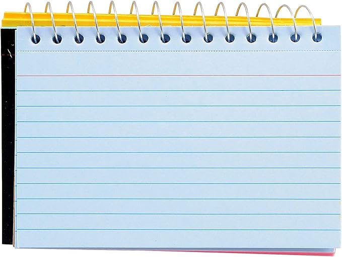ThreeLeaf Spiral Bound Colored Index Card Books, 3x5-Inch, Ruled, Perforated, Assorted Bright Colors, 50 Cards per Book