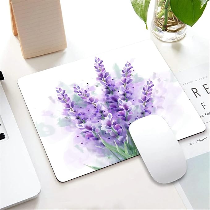 Mouse pad Lavender Mousepad Summer Cute Office Decor for Women Desk Accessories Flowers Purple Mousepad Gift for Coworker Boss 9.5"x7.9"x0.12" Inch