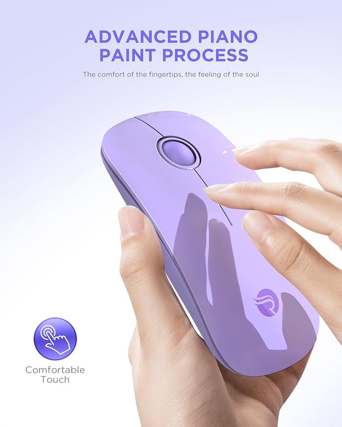 RAPIQUE Wireless Bluetooth Mouse, Purple, 1600 DPI, Long Battery Life, Dual Connectivity, Quiet Click, High-Precision Optical Tracking, Versatile Compatibility