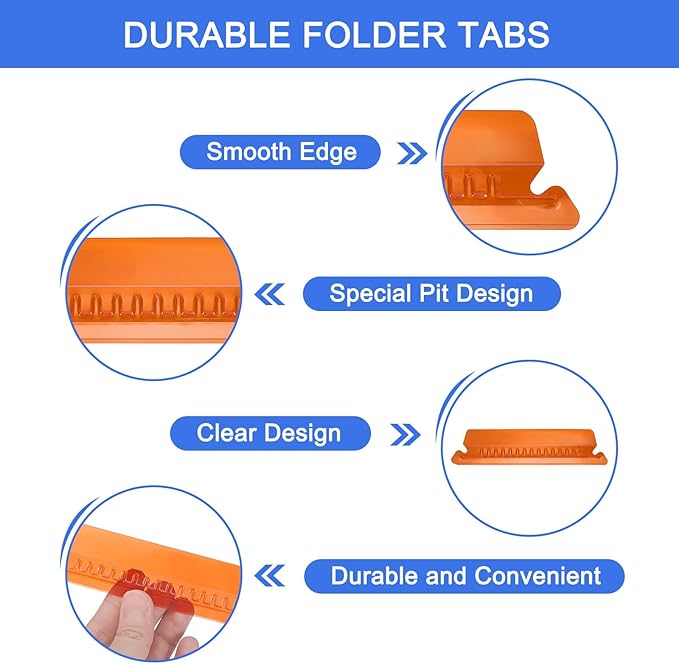 uxcell Hanging File Folder Tabs, 4 Inch Insertable Tabs and Inserts Plastic Clear File Organizer Labels Filing for Folder Quick Identification, Orange, 50 Pcs