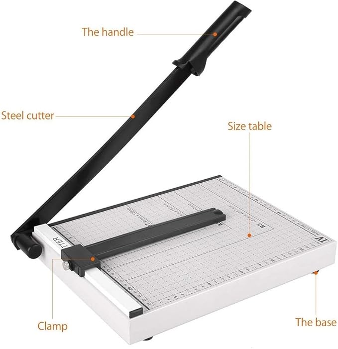 Guillotine Paper Cutter and Trimmer with Various Cut Length, Multi Sheet Capacity, Heavy Duty Blade for Photo Craft Cardstock, Large Paper Cutter for Home or Office
