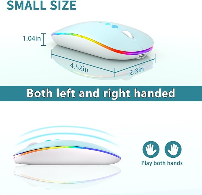 LED Wireless Mouse A100S Rechargeable Portable Silent Mouse with Optional USB and Type-C Receiver 3-Speed Adjustable DPI for PC/Mac/Laptop (Frosted Blue)