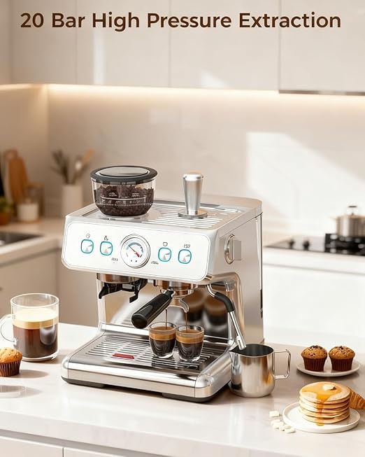 COWSAR (2026 Upgrade) 20 Bar Espresso Machine with Grinder,Expresso Coffee Machines with Milk Frother,Commercial Stainless Steel Expresso Machines for Home,Perfect Cappuccino & Latte