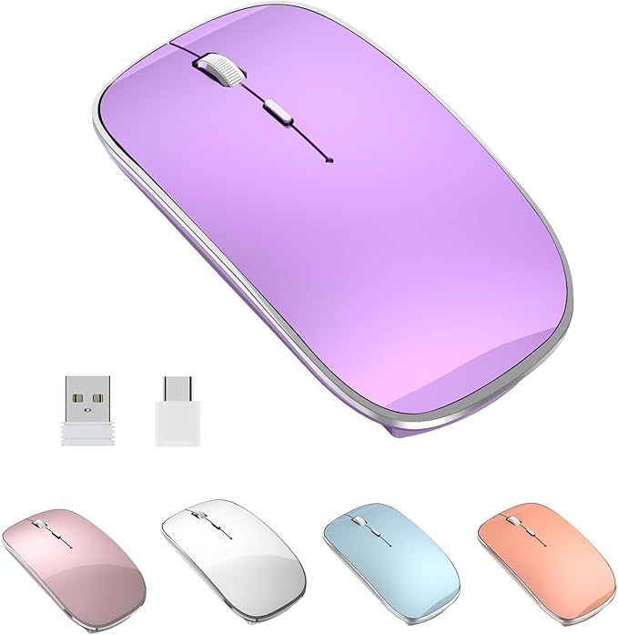 Wireless Mouse Chargeable Portable Silent USB and Type-C Dual Mode Wireless Mouse 3 Adjustable DPI for Laptop, Mac, Android, PC (Q23S Black) (Purple)