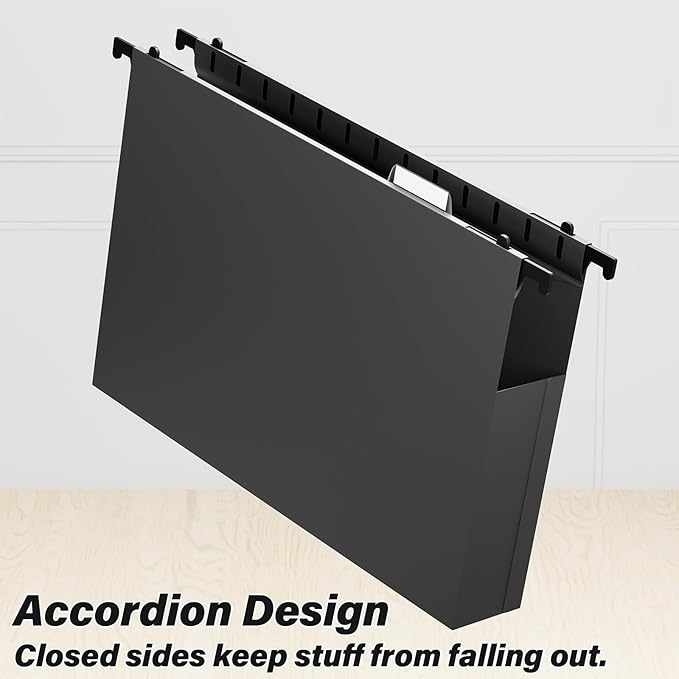 Ansook Plastic Extra Capacity Legal Hanging File Folders,Heavy Duty 2" Expansion Hanging Folder with 1/5 Tabs,12 Pack Filing Cabinet Folders,Accordion File Folders,Color File Organizer for Office