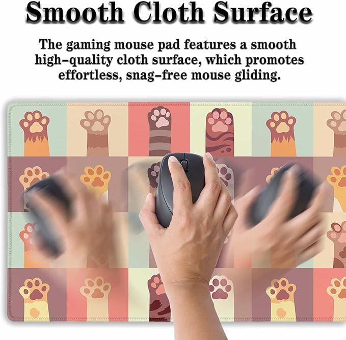 Gaming Desk Mat Cats Paws Computer Desk Accessories for Women Large Mousepads Extended Mouse Pad Keyboard Mouse Pad Waterproof Non-Slip Rubber Base 35.4" X 15.7" for Game Office,