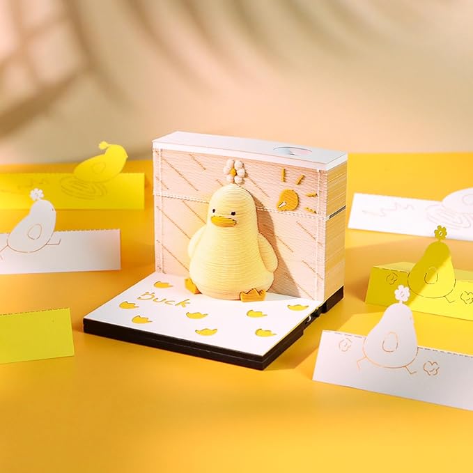 3D Memo Pad with Lights, Lucky Duck 3D Notepad Paper Art Non-Sticky Post Notes, 3D Paper Carving DIY Notes Notepad Creative Decoration Gift