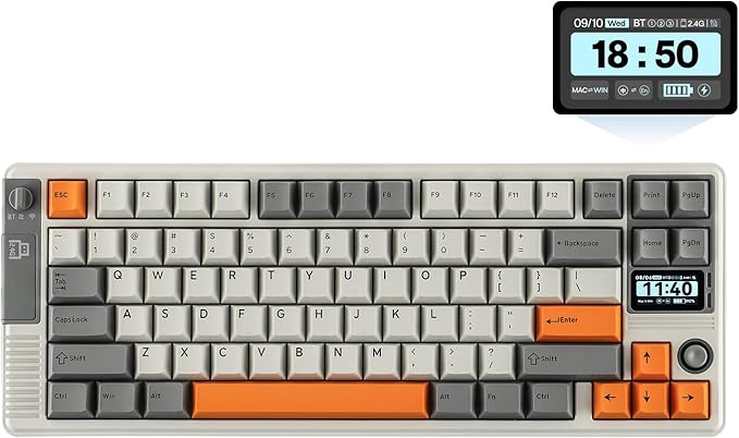 EPOMAKER RT85 Wireless Mechanical Keyboard with Joystick & DIY Screen, 8000mAh, BT/USB/2.4Ghz, Gasket, 5-Layer Paddings, Hot-Swap, PBT Keycap, 75% Gaming Keyboard (Retro White, Crystal Switch)