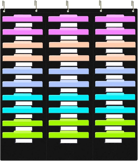 Eamay Hanging File Folder Organizer - 30 Pockets, 5 Over The Door Hanger - Office Document Letter Organizer