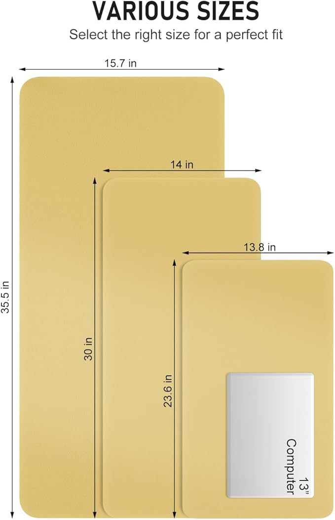 Desk Pad, 23.6" x 13.8" PU Leather Non-Slip Desk Mat Large Mouse Pad for Desktop, Waterproof Laptop Computer Writing Mat for Office, Home, Work, Gaming, Pale Yellow
