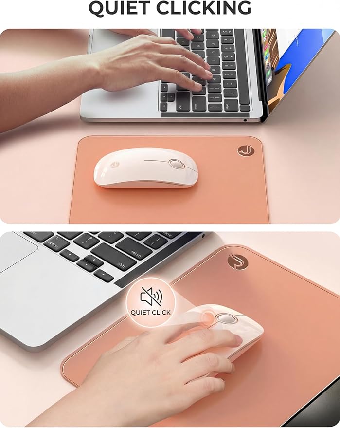 RAPIQUE R306 Pro Wireless Mouse, Dual Bluetooth & 2.4GHz, Connect Up to 3 Devices, Type-C Rechargeable, Silent Click, Ergonomic Symmetrical Design, for MacBook, Laptop, Tablet, Milk Tea Pink