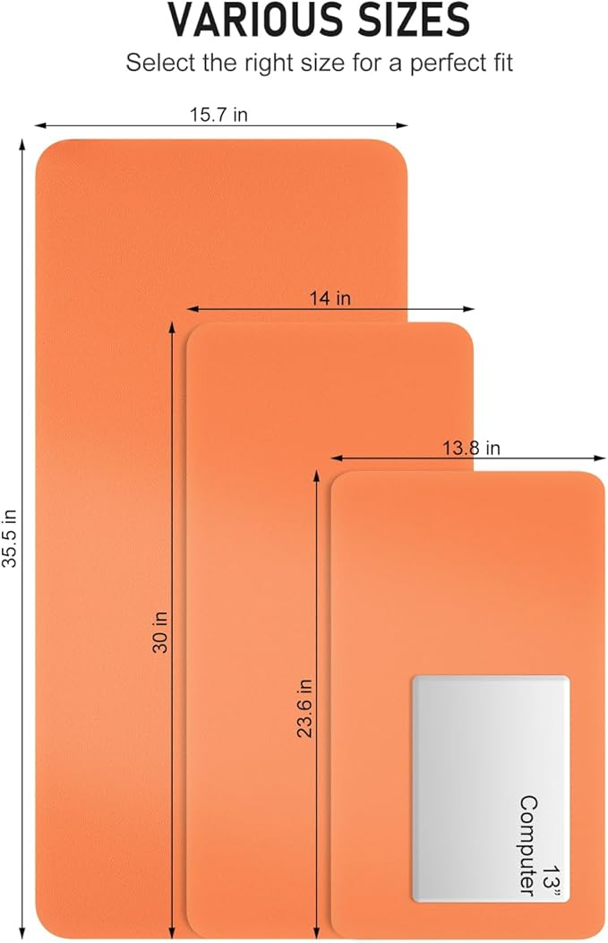 Desk Pad, 35.5" x 17" PU Leather Non-Slip Desk Mat Large Mouse Pad for Desktop, Waterproof Laptop Computer Writing Mat for Office, Home, Work, Gaming, Orange