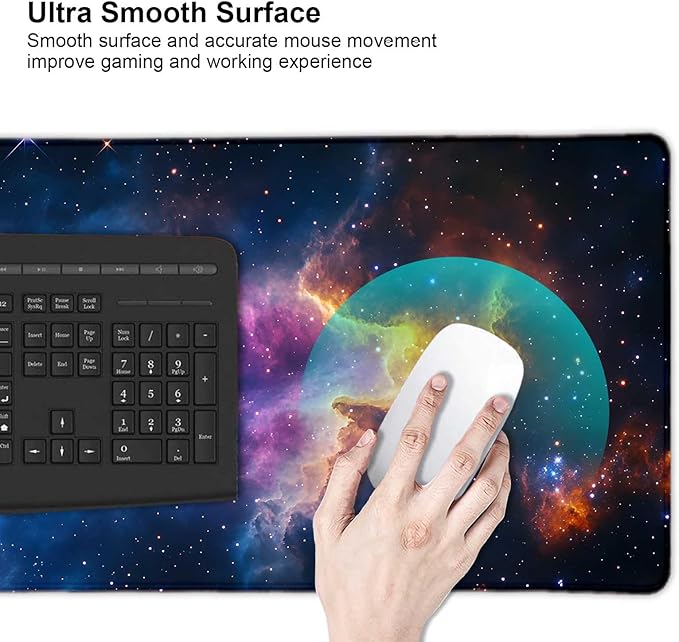 Space Universe Nebula Galaxy Large Mouse Pad, Desk Mat Computer Keyboard Pad Non-Slip Rubber Base Waterproof with Stitched Edges for Laptop Gaming, Office & Home 31.5 x 11.8 Inch (XL-19)