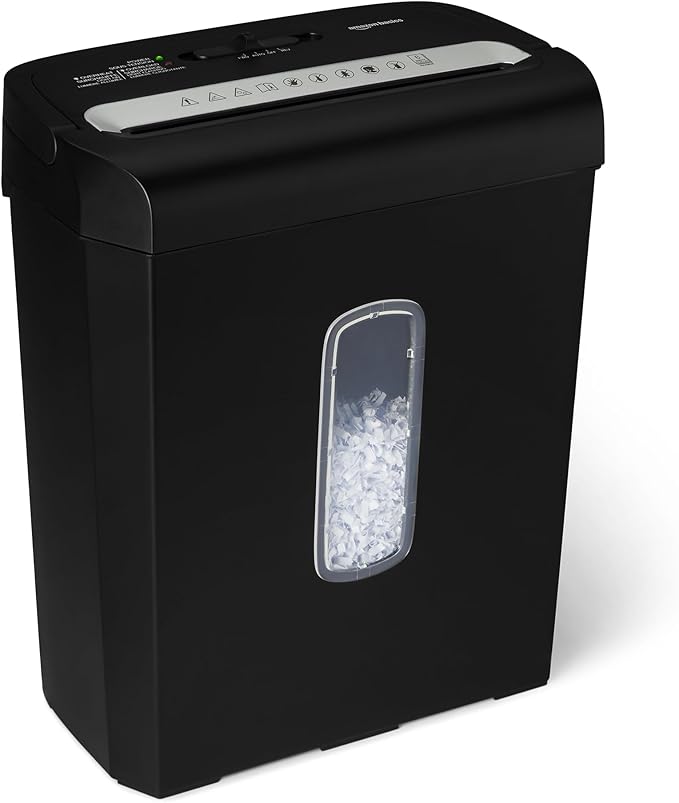 Amazon Basics Paper Shredder, 6-Sheet Micro-Cut, P-4 Security Level,3.7 Gallon, Black, for Home Office