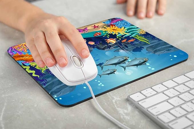 Ocean Fish Mouse pad,Sea Tropical Turtle Mousepad, Blue Ocean Tropical Fish Mouse pad, Underwater Sea Ocean Rectangular Mouse Pad, Non-Slip Rubber MousePads for Office Home Laptop, 7.9"x9.5"