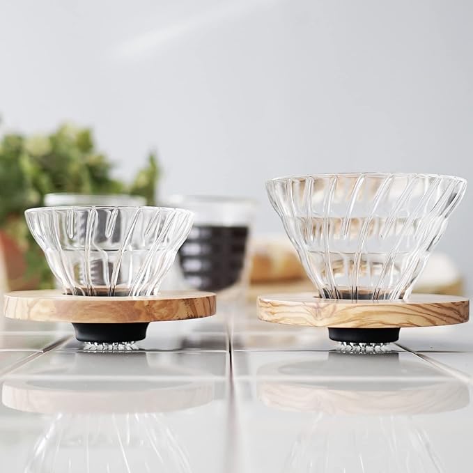 HARIO VDGR-01-OV V60 Heat Resistant Glass Transparent Coffee Dripper Olive Wood 01 Coffee Drip for 1-2 Cups