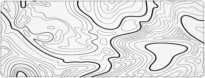 White Topographic Contour Extended Big Mouse Pad Large,Gaming Mouse Pad Desk Pad,31.5x11.8x0.12 Inch Long Computer Keyboard Mouse Mat Mousepad Non-Slip Base and Stitched Edge for Gaming and Office