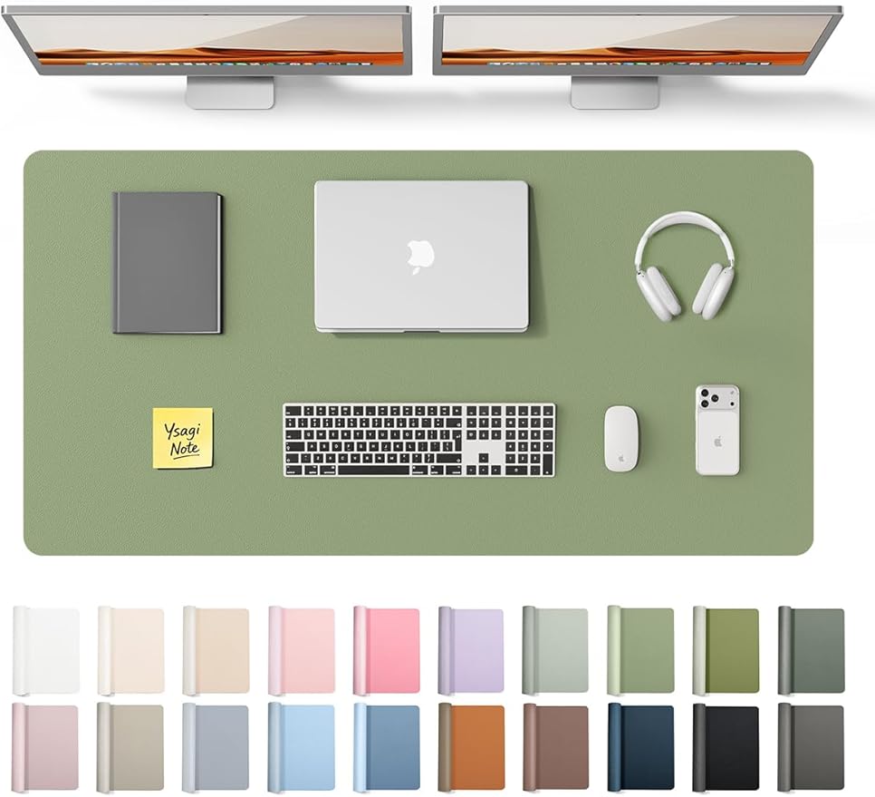 YSAGi Leather Desk Protector, Office Mat, Large Mouse Mat, Non-Slip PU Leather Blotter, Laptop Desk Pad, Waterproof Writing Pad for Office and Home (Bamboo Green, 47.2" x 23.6")