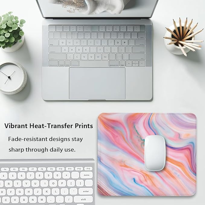 Fluid Watercolors‌ Mouse Pad 9.5"x 7.9", Reinforced Stitched Edges, Durable Anti-Slip Gaming & Office Mat Desk Decor, Abstract Mix Swirling Flowing Soft Pastel Design Print