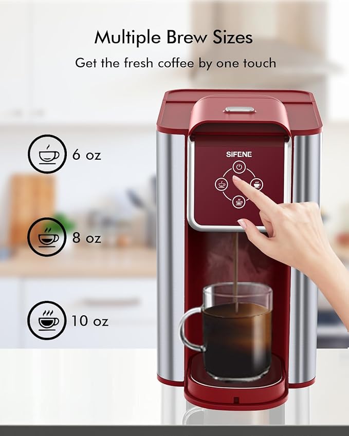 SIFENE Single Serve Coffee Machine, 3-in-1 Pod Coffee Maker for K-Pod Capsule, Ground Coffee, and Leaf Tea with 6-10 oz Cup Size, 50 oz Removable Water Reservoir, Red