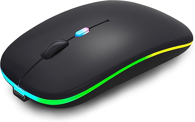 Wireless Bluetooth Mouse Rechargeable Laptop Mice with LED Lights Silent Slim Use(BT5.2 and 2.4G Portable USB) Dual Mode Computer Mouse for Laptop/iPad/Tablet/Apple/Computer/Mac (Black)