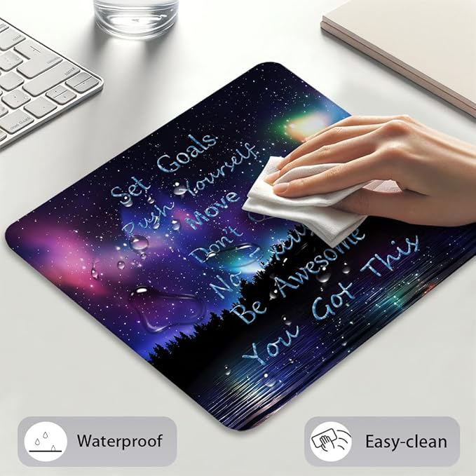 Inspirational Quotes & Aurora Borealis Mouse Pad 9.5"x 7.9", Reinforced Stitched Edges, Durable Anti-Slip Gaming & Office Mat Desk Decor, Be Awesome, You Got This, Set Goals Motivational