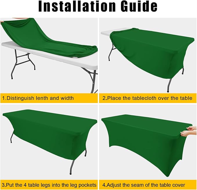 Smiry 2 Pack Spandex Table Cloth 4FT, Elastic Fitted Stretch Tablecloths, Washable and Wrinkle Free Rectangular Patio Table Cover for Outdoor, Wedding, Banquet (Emerald Green, 48Lx30Wx30H Inch)