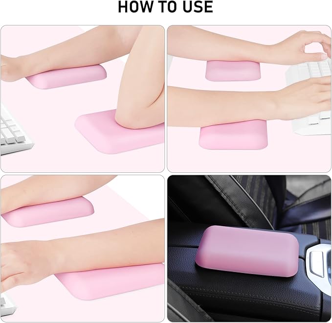 Leolee Elbow Rest Pads for Desk, Pink Ergonomic Wrist Rest Pad Arm Rest Pads with Memory Foam & Non-Slip Base, Armrest Cushion Support Pad Relieve Elbow and Wrist Pain for Computer, Office, 2 Packs