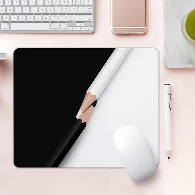 Mouse Pad, Square Mousepad, Personalized Premium-Textured, Non-Slip Rubber Base Mouse Mat, Waterproof Gaming Mouse Pad for Wireless Mouse, Computers, Laptop, Office, Home (Black and White)