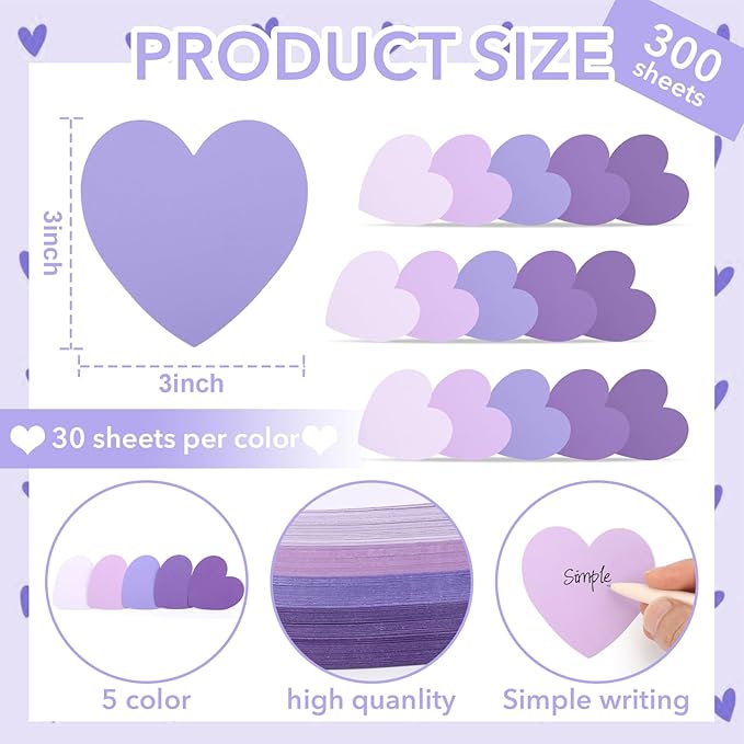 150 Pcs Purple Note Cards Heart Index Cards 3x3 Blank Index Cards Colors Study Cards Business Cards Blank Flash Cards Colorful Cardstock Greeting Cards For School Learning Office Game
