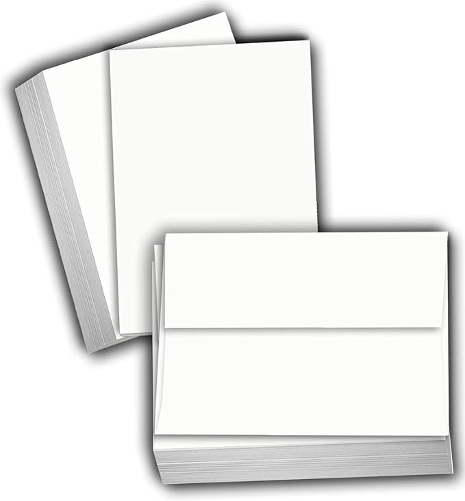 Hamilco White Cardstock Paper, Flat Cards with Envelopes – 4" x 6", 80 lb Cover, Blank Postcard, Note & Invitation Cards, 100 Pack