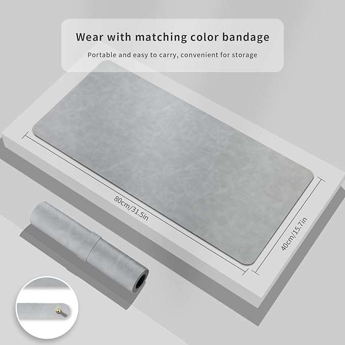 Desk Pad Soft PU Leather Large Mouse Pad Laptop Computer Desk Mat Table Blotter Flat Smooth Waterproof Non-Slip Desktop Protector Writing Pad for Office and Home (Light Grey, 90x43cm)