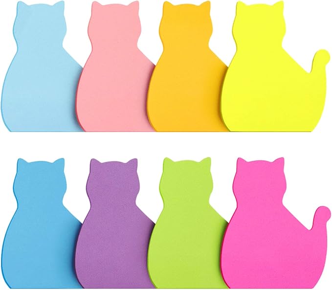 SIMONA Cat Shape Sticky Notes 8 Color Bright Colorful Sticky Pad 75 Sheets/Pad Self-Sticky Note Pads (8 Pads)