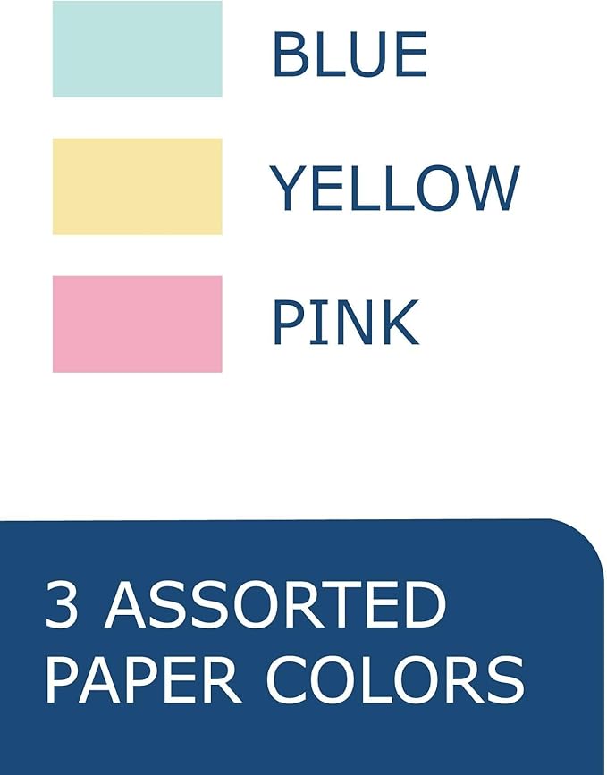 Roaring Spring Colored Index Cards 3"x5", 100 Count, Smooth 100# Index Paper, Ruled on Front, Blank on Back, 3 Colors (Pack of 1)