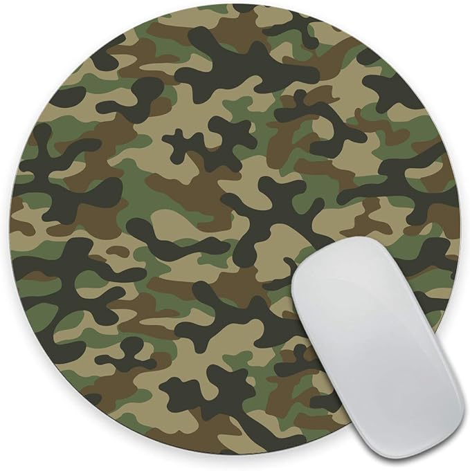 Texture Military Camouflage Mousepad, Army Green Hunting Customized Round Non-Slip Rubber Mousepad Gaming Mouse Pad