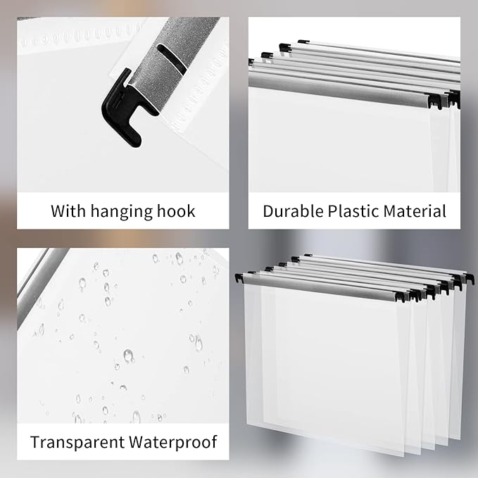 Letter Size Clear Hanging File Folders Hanging Document Folder Plastic Transparent Hanging File Folder for File Cabinets Document Filing (20, Transparent)