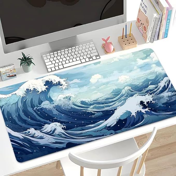 Gaming Mouse Pad XL XXL with World Map(31.5 x 11.8in), Desk Mat&Large Mouse Pad Keyboard Mat 2MM Anti Slip and Waterproof Rubber Mouse Pad(Giant Waves)…