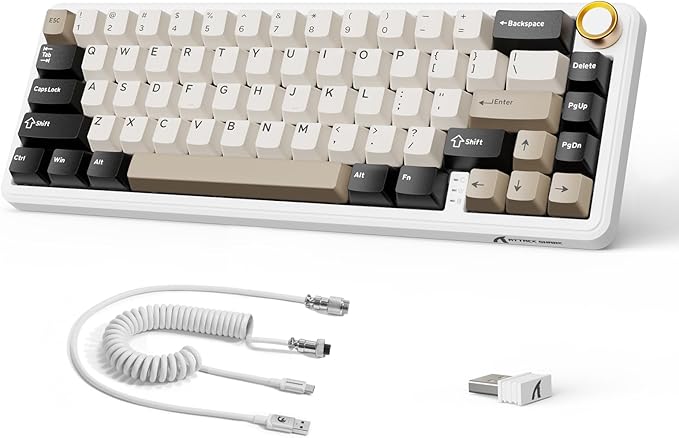 ATTACK SHARK X66 60% Wireless Mechanical Gaming Keyboard with Volume Knob, Gasket Hot Swappable Custom Keyboard, PBT Keycaps, Tri-Mode USB-C/BT5.0/2.4G RGB Keyboard with Coiled Cable - Cheese White