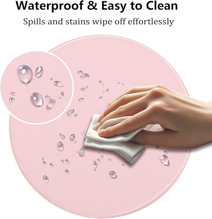 Cute Pink Round Mouse Pad with Stitched Edges, 7.9" Diameter & 0.12" Thick, Smooth Fabric Surface & Anti-Slip Rubber Base Portable Circular Mat for Office Desk/Laptop/Home/Gaming/Traveling