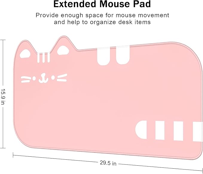 Dapesuom Large Gaming Mouse Pad, Extended Mouse Mat with Stitched Edges, Cute Anime Cat Keyboard Pad with Non-Slip Base, Big XXL Desk Mats for Gamer, Computer, Office Accessories, 29.5 x 15.9in, Pink