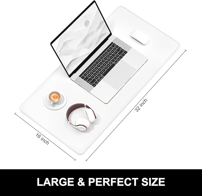 Hsurbtra Desk Pad, 32" x 16" Premium-Textured Desk Mat, Stitched Edge Anti-Slip Waterproof Rubber Mouse Pad, L Extended Computer Mat for Office Gaming Laptop Keyboard Ivory White