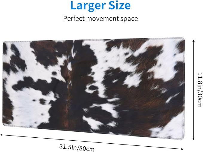 Gaming Mouse Pad, Large Non-Slip Rubber Base Mousepad, Keyboard Mouse Mat, Desk Pad with Stitched Edges, 31.5x11.8inch, Cowhide